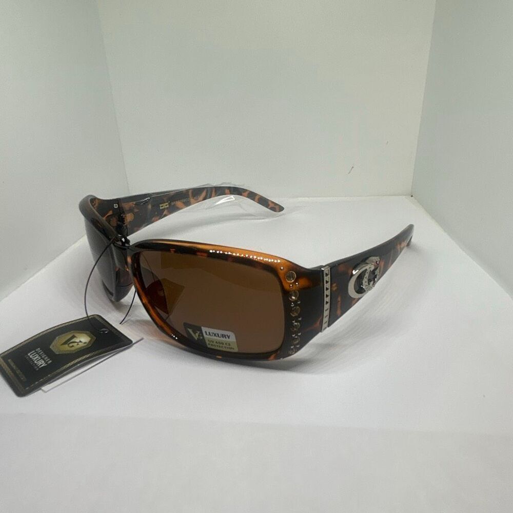 VG Tortoise Designer Luxury Sunglasses Rhinestone Accent UV400 Protection